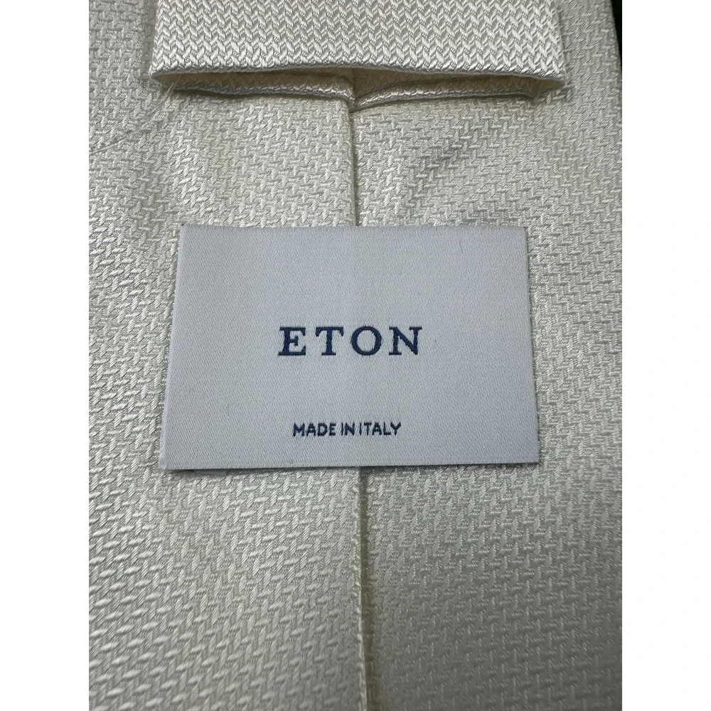 ETON Solid White Woven Pure Silk Mens Tie 3.25 Inch Width NWT Made in Italy